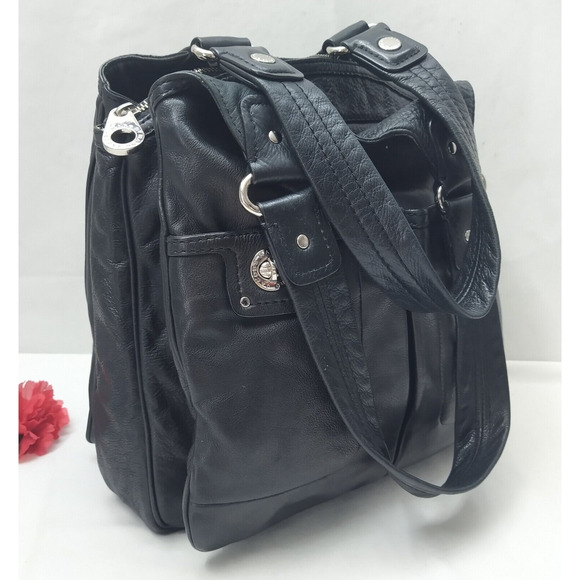 Marc By Marc Jacobs Black Leather Turnlock Pockets Zipper Closure Shoulder Bag - Picture 2 of 16